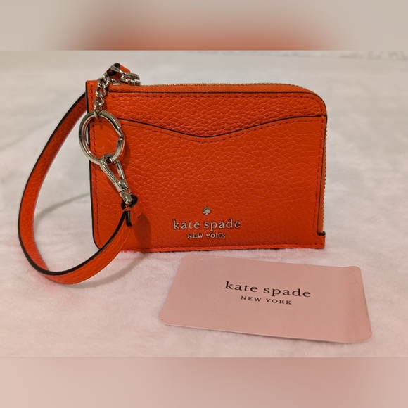 kate spade Handbags - Kate Spade Leila Small Cardholder Wristlet Coral Buds Orange Keychain Coin Purse